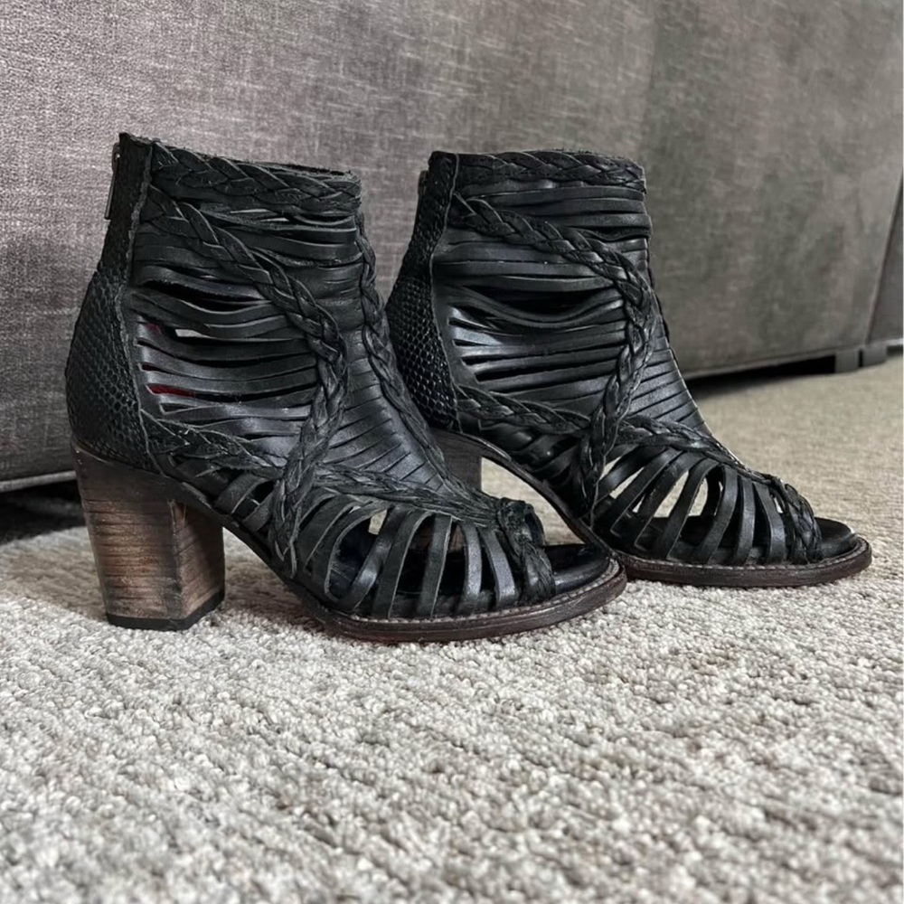Black Braided Leather Ankle Boots
